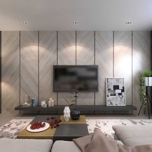 دکور پشت تلویزیون با چوب طرح دار