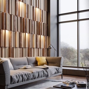 طراحی دیوار پذیرایی با چوب