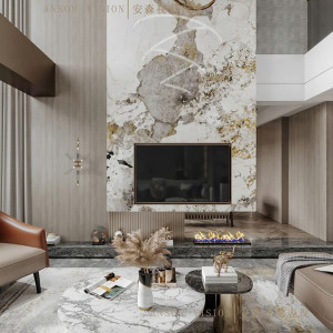 طراحی دیوار پشت تلویزیون با سنگ