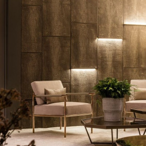 طراحی دیوار پذیرایی با چوب و نور مخفی