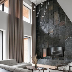 طراحی دیوار پذیرایی مدرن با سنگ