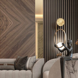 طراحی دیوار پذیرایی با چوب یک تکه