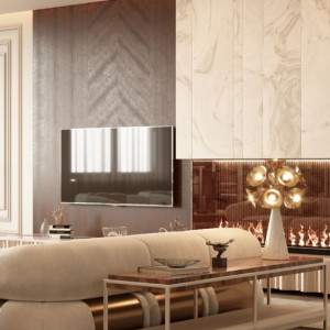 طراحی دیوار پشت تلویزیون با سنگ و چوب