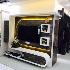 دیزاین دیوار تلویزیون با سنگ آنتیک و کناف