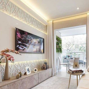 دکور دیوار تلویزیون با دیوارپوش سه بعدی و کناف به عنوان دیوار کاذب