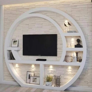 تزیین دیوار تلویزیون با کناف طرح دایره ای