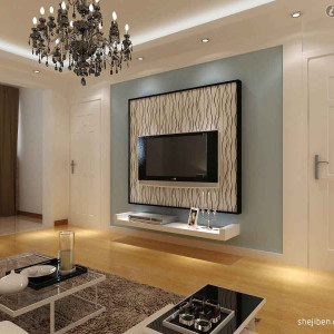 دیوار پشت تلویزیون با رنگ آمیزی آبی دیوار و استفاده از دیوارپوش سه بعدی