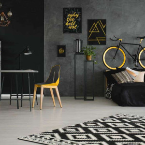 دکوراسیون اتاق خواب پسرانه جوان و نوجوان مشکی زرد به سبک صنعتی