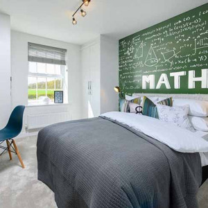 اتاق خواب پسرانه جوان سبز طوسی با تم علمی ریاضی