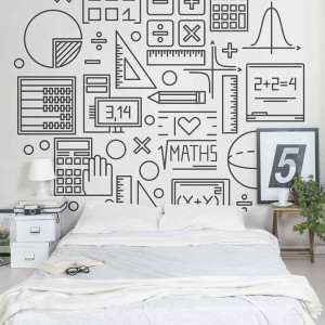 اتاق خواب پسرانه جوان و نوجوان سفید با پوستر دیواری تم علمی ریاضی و هندسه