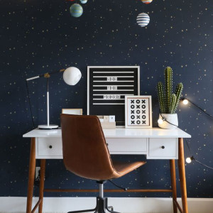 اتاق خواب پسرانه جوان سرمه ای با تم علمی نجوم