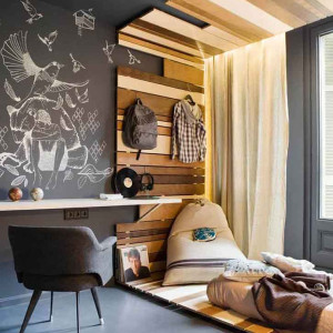 اتاق خواب پسرانه جوان مشکی چوبی با تم دکوراسیون موسیقی