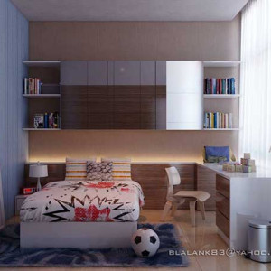 اتاق خواب پسرانه جوان و نوجوان کرم آبی با تم ورزشی فوتبال