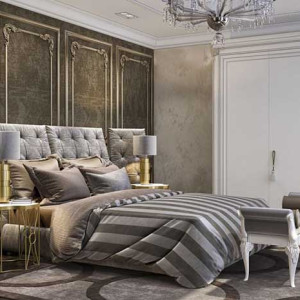 اتاق خواب نئوکلاسیک مدرن مشکی طوسی لوکس