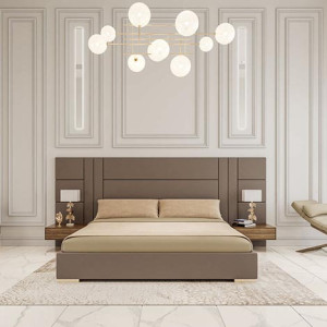 اتاق خواب نئوکلاسیک مدرن سفید با تخت قهوه ای