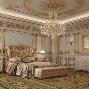 اتاق خواب کلاسیک سلطنتی کرم طلایی