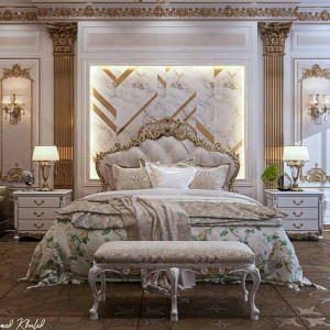 اتاق خواب کلاسیک سلطنتی سفید قهوه ای