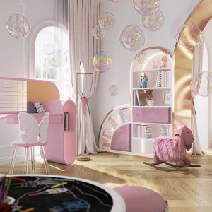 دکوراسیون اتاق خواب دخترانه شیک و لوکس سفید صورتی