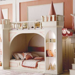 دکوراسیون اتاق خواب دخترانه کودک رویایی و لاکچری با تخت فانتزی طرح قلعه