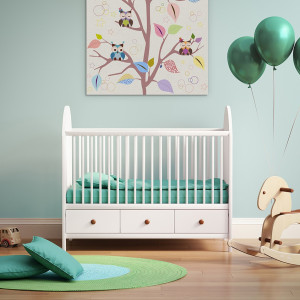 دکوراسیون اتاق نوزاد پسر سبز آبی با تابلو جغذها