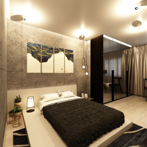 نور در اتاق خواب مدرن ساه و سفید