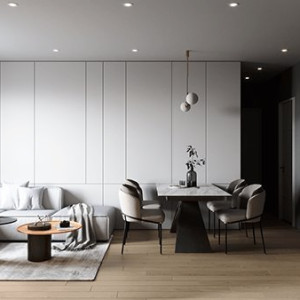 دیزاین خانه مدرن شیک با دیوار و مبلمان سفید ساده