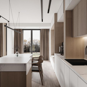 دیزاین آشپزخانه مدرن سفید کرم شیک و لوکس