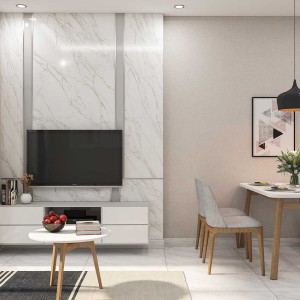 دیزاین خانه مدرن لوکس با دیوار طرح سنگ مرمر و مبلمان طوسی