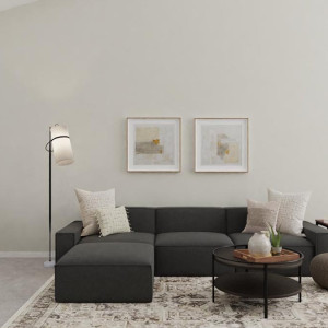 طراحی هال و پذیرایی مدرن ساده با دیوارهای سفید و مبل راحتی تیره