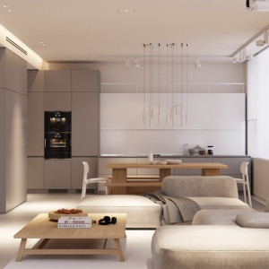 طراحی هال و پذیرایی مدرن با رنگ سفید خاکستری و مبل راحتی سفید