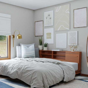 اتاق خواب طوسی با تخت چوبی