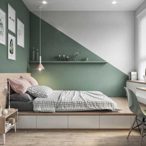 رنگ اتاق خواب سبز و سفید و قهوه ای