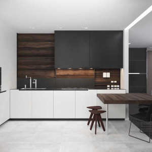 آشپزخانه سفید مشکی مات در آشپزخانه مدرن