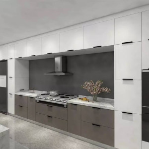 کابینت سفید طوسی تیره مات در آشپزخانه مدرن بزرگ