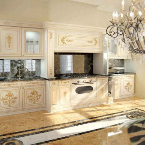 کابینت سفید طلایی مات در آشپزخانه کلاسیک