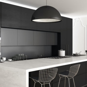 کابینت سفید مشکی مات ام دی اف در آشپزخانه مدرن جزیره دار