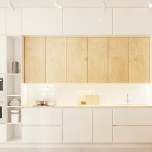 کابینت سفید و رنگ چوب روشن در آشپزخانه مدرن