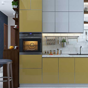 کابینت زرد و سفید ام دی اف مات در دکوراسیون آشپزخانه مدرن