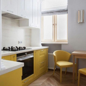 کابینت زرد و سفید ام دی اف مات در دکوراسیون آشپزخانه مدرن