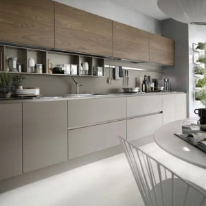 کابینت طوسی قهوه ای رنگ چوب تیره ام دی اف مات در آشپزخانه مدرن