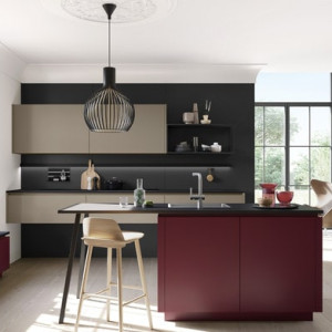 کابینت قرمز و مشکی و کرم ام دی اف مات در آشپزخانه مدرن