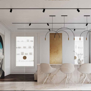 دکوراسیون سفید طلایی خانه نئوکلاسیک