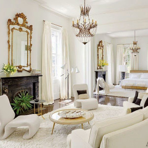 دکوراسیون سفید طلایی نشیمن و پذیرایی