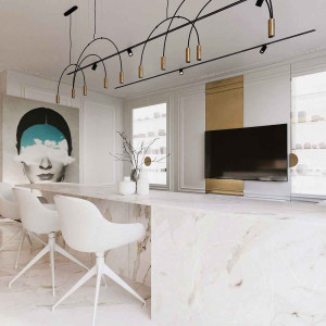 دکوراسیون سفید طلایی خانه به سبک نئوکلاسیک