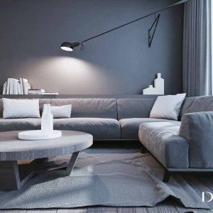 دکوراسیون سفید و طوسی تیره نشیمن و پذیرایی مدرن