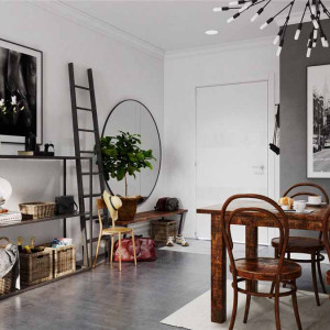 دکوراسیون سفید و طوسی ناهار خوری