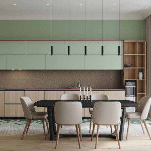 دکوراسیون سبز و قهوه ای آشپزخانه مدرن