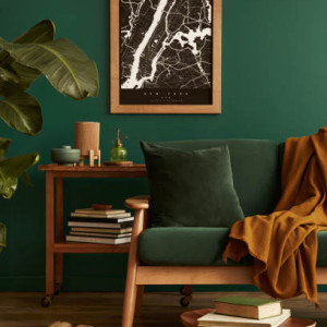 دکوراسیون سبز و قهوه ای هال و پذیرایی مدرن