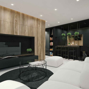 دکوراسیون مشکی و قهوه ای خانه مدرن با مبل های سفید