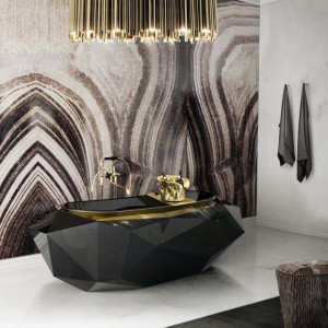 دکوراسیون مشکی طلایی حمام لوکس